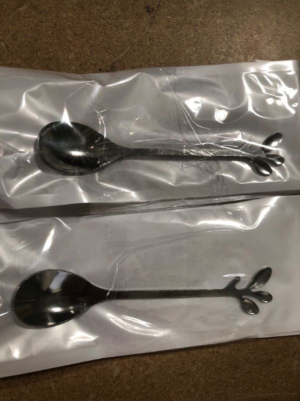 Photo 2 of 2 PC Silver Coffee Stirring Spoon Leaf Design, Ice-Cream Tea Sugar Spoons 7 Inch Mini Dessert Spoon Modern Tableware for Afternoon Tea, Aluminium Alloy Dishwasher Safe
