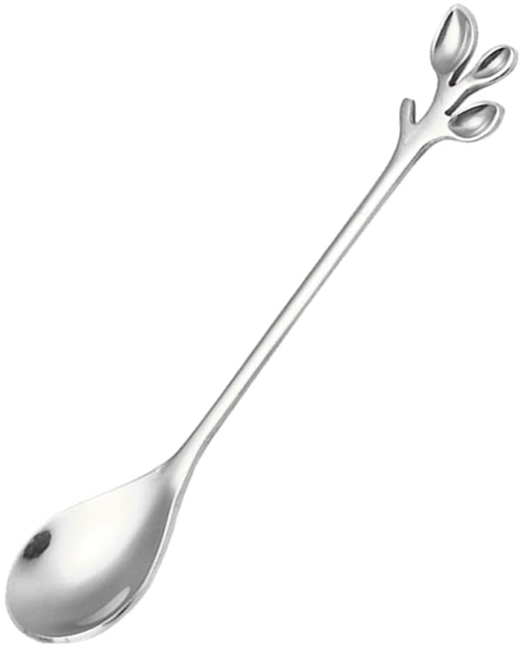 Photo 1 of 2 PC Silver Coffee Stirring Spoon Leaf Design, Ice-Cream Tea Sugar Spoons 7 Inch Mini Dessert Spoon Modern Tableware for Afternoon Tea, Aluminium Alloy Dishwasher Safe
