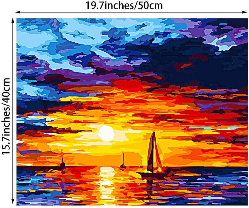 Photo 1 of 4PCKS OF Painting by Numbers DIY Craft Kit by DIY Painting Kit for Beginner Sunset Sail 16 x 20 Inch