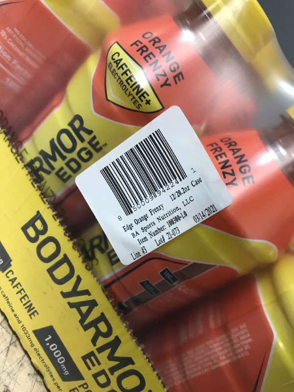 Photo 3 of *EXP DATE 3/14/2021* BODYARMOR EDGE Sports Drink, Caffeine + Electrolytes, Orange Frenzy, 20 Fl Oz (Pack of 12)
