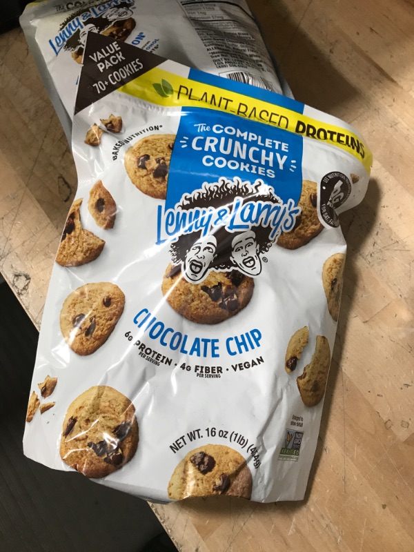 Photo 1 of *EXP DATE 03/29/22** Lenny & Larry's the Complete Crunchy Cookie, Chocolate Chip, 6g Plant Protein, Vegan, Non-GMO, 16 Ounce Pouch (Pack of 2) *NO REFUNDS** 
