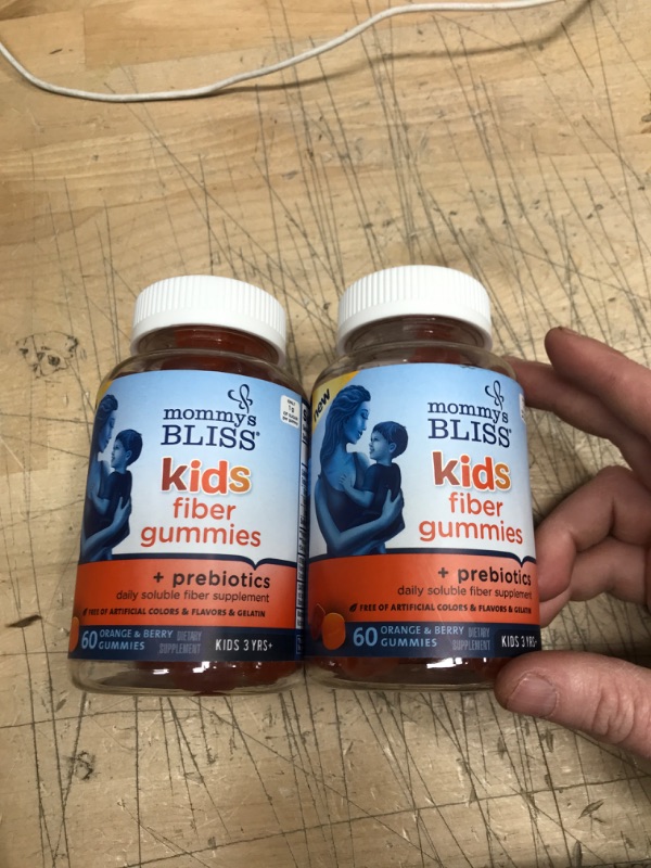 Photo 2 of EXP 06/2022
***NON-REFUNDABLE***
Mommy's Bliss Kids Fiber Gummies with Prebiotics and Chicory Root Gentle Daily Fiber Supplement (Ages 3+), Natural Orange & Berry Flavors ,60 Gummies
2 BOTTLES
