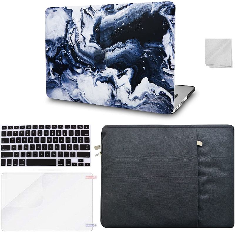 Photo 1 of KECC Compatible with MacBook Air 13 inch Case A1369/A1466 Plastic Hard Shell + Keyboard Cover + Sleeve + Screen Protector + Dust Cloth (Black Grey Marble)
