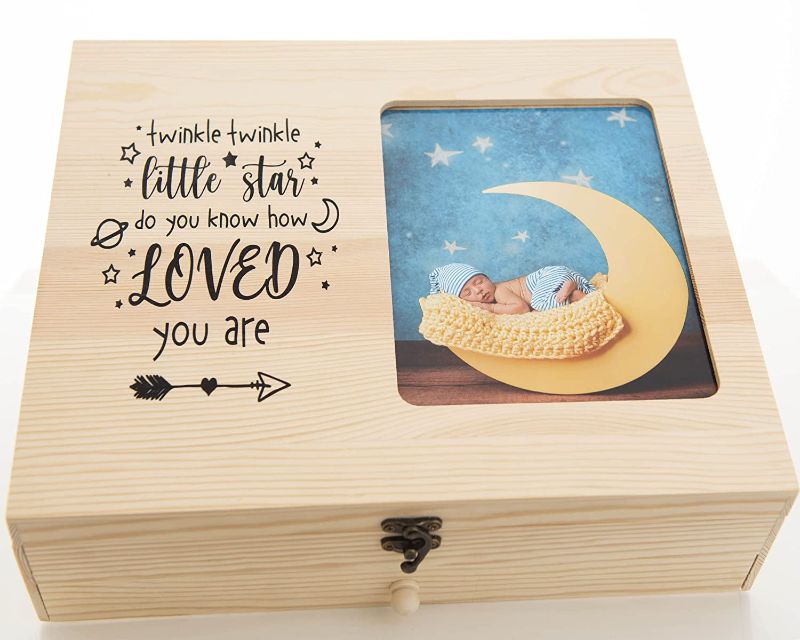 Photo 1 of Baby Keepsake Box Keepsake Box, Baby Milestone Cards, New Baby Storage Birth Organizer, Save Your Girl or Boy First Year Baby Memory
