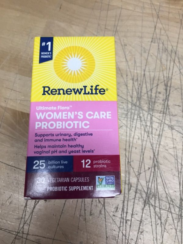 Photo 1 of EXP 05/2023
Renew Life Women's Probiotics 25 Billion CFU Guaranteed, 12 Strains, Shelf Stable, Gluten Dairy & Soy Free, 30 Capsules, Ultimate Flora Women's Care Black