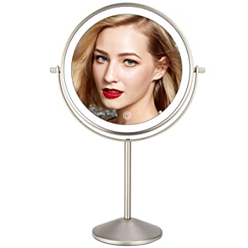 Photo 1 of Lighted Makeup Mirror with Lights, FUNTOUCH 8 Inch Rechargeable Double Sided 10X Magnification Vanity Mirror,3 Color Lighting, Dimmable Cosmetic Mirror with Touch Control 360°Rotation Light up Mirror