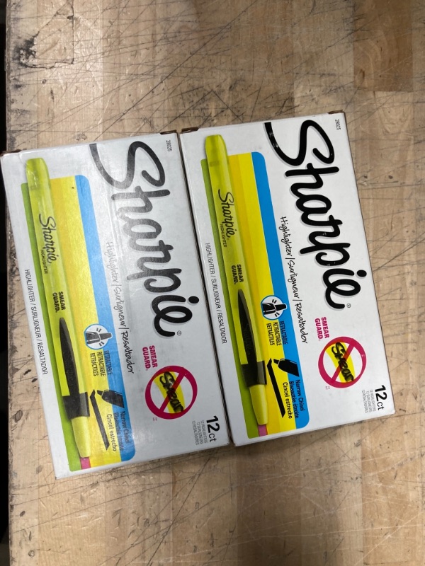 Photo 1 of Sharpie Accent Retractable Highlighters, Chisel Tip, Fluorescent Yellow, Box of 12 PACK OF 2 
