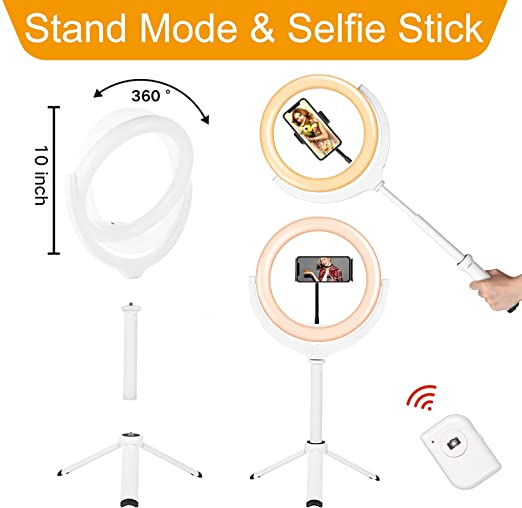 Photo 1 of 10" LED Selfie Ring Light for Computer/Laptop, Dimmable Phone Ring Light with Tripod Stand & Phone Holder for Video Conference Lighting Kit, Makeup Light for Live Streaming/Zoom/YouTube Video/Vlog