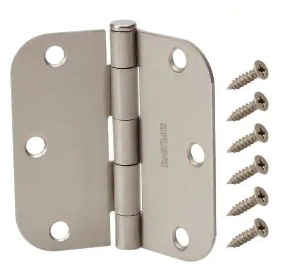 Photo 1 of 3-1/2 in. x 5/8 in. Radius Satin Nickel Door Hinge Value Pack (12 per Pack)
