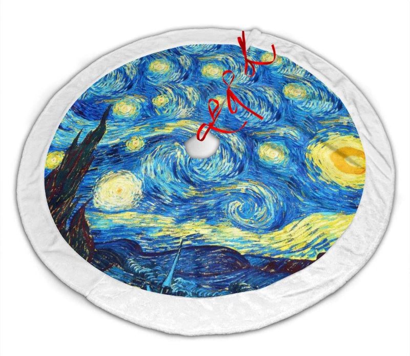 Photo 1 of The Starry Night Christmas Tree Skirt - 48 Inches Large Luxury Velvet Tree Skirt with White Plush Border Xmas Tree Holiday Decorations
