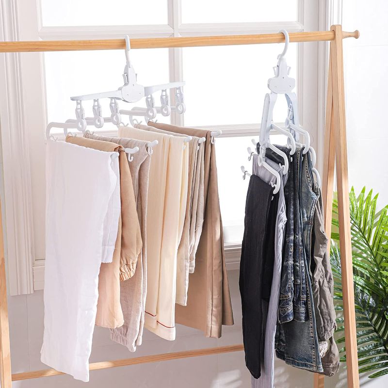 Photo 1 of Magic Pants Hangers 2 Pack Space Saving Non-Slip Clothes Hangers Folding Storage 6 in 1 Multiple Layers Multifunctional Uses Rack Organizer for Trousers Scarves Slack KATEI STORY
