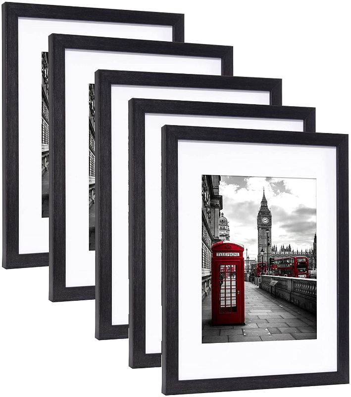 Photo 1 of 27.94 x 35.56 cm photo frame in black wood (pack of 5), with cushion to display 8x10 photos or 11x14 without cushion, shatterproof safety glass mount wall mount hardware poster frame
