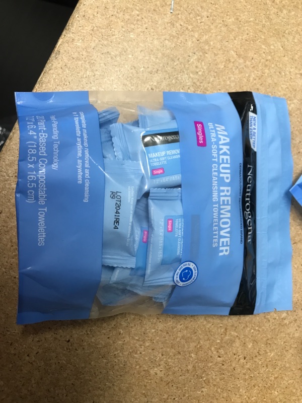 Photo 2 of **PACK OF 4**
Neutrogena Makeup Remover Facial Cleansing Towelette Singles, Daily Face Wipes Remove Dirt, Oil, Makeup & Waterproof Mascara, Gentle, Individually Wrapped, 100% Plant-Based Fibers, 20 ct
