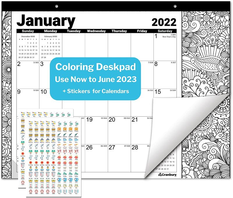 Photo 1 of **SET OF 2**
CRANBURY 2022-2023 Coloring Desk Calendar - (13.25x17") Coloring Calendar, Use to June 2023, Doodle Deskpad Calendar 2022, Desk or Wall Calendar, Adult Coloring Calendar, Stickers for Calendars
