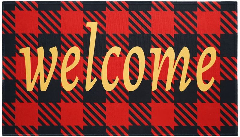 Photo 1 of **SET OF 2**
Christmas Buffalo Check Welcome Doormat, Non-Slip Welcome Door Mat for Indoor Outdoor Home Decoration, Low-Profile Mat Entryway Front Porch Farmhouse Decor,Buffalo Plaid Welcome, 30" x 17"
