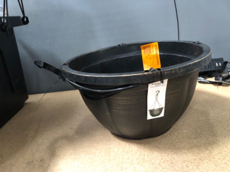 Photo 2 of 12.8 in. Plastic Deva Black Bronze Hanging Basket