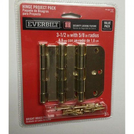 Photo 1 of 3-1/2 in. Bright Brass 5/8 in. Radius Security Door Hinges 3-Pack
