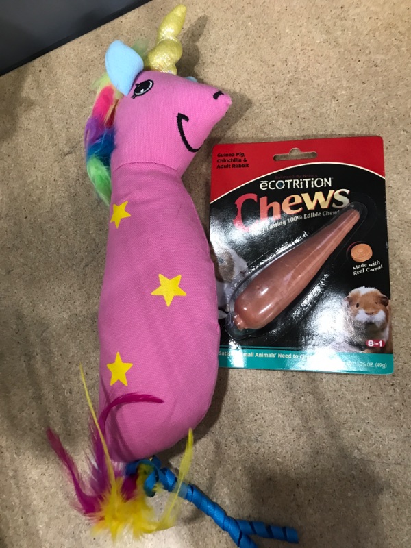 Photo 2 of  Catnip Magic Unicorn Kicker Plush Cat Toy AND Ecotrition Seop84003 Ecotrition Small Animal Veggie Chews BEST BY 04 10 2022 