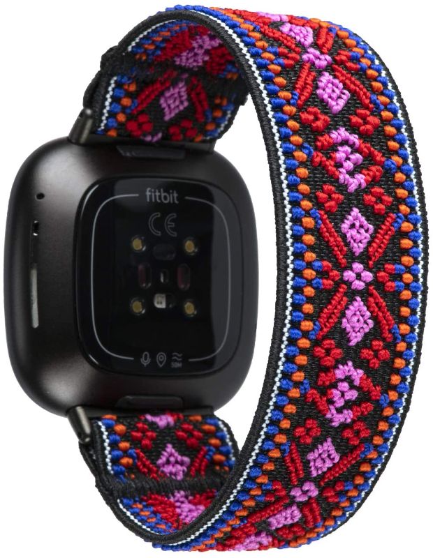 Photo 1 of Tefeca Replacement Band for Fitbit Versa 3 and Fitbit Sense (Red Embroidery,L fits Wrist Size : 7.0-7.5 inch)