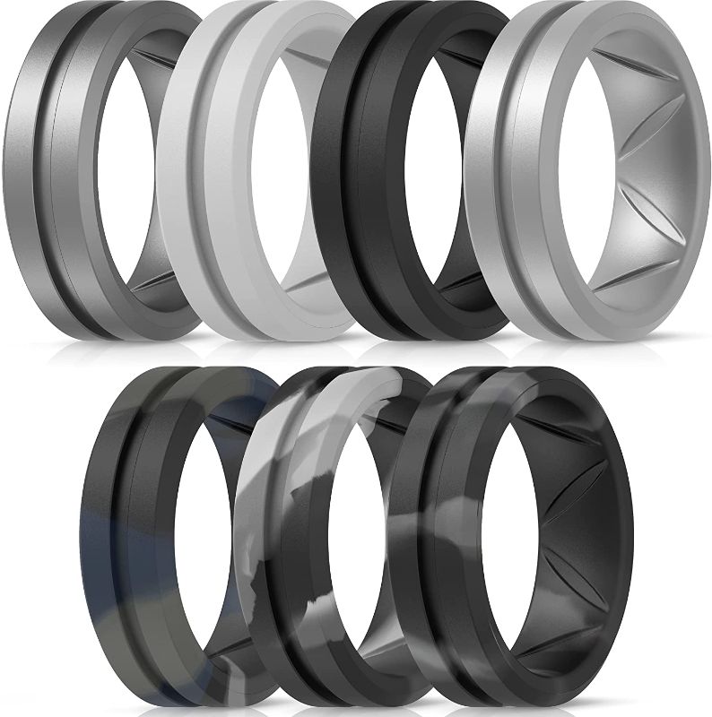 Photo 1 of ThunderFit Silicone Wedding Rings for Men, Breathable Brushed Top Mid Line - 8.2mm Width 2.5mm Thick
