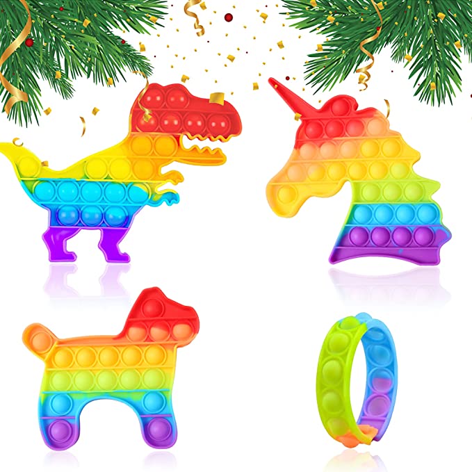 Photo 1 of ** SETS OF 3**
4 Packs Pop Fidget Toy Push Poppers Bubble Fidget Silicone Sensory Toy for Kids Adults Stress Relief (Dinosaur, Unicorn, Dog, Rainbow Bracelet)
