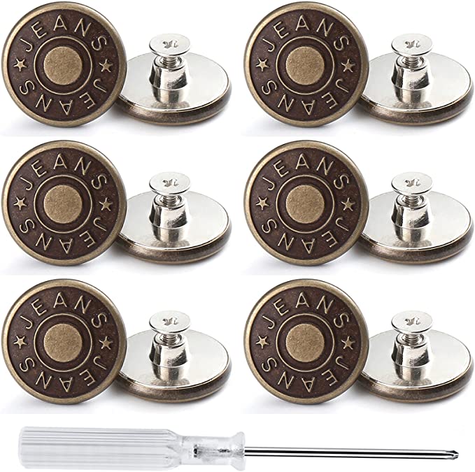 Photo 1 of ** SETS OF 4**
12 Sets Adjustable Buttons for Jeans, 20mm No Sew Instant Metal Buttons, Removable Jean Buttons Replacement Repair Kit with Threads Rivets 
