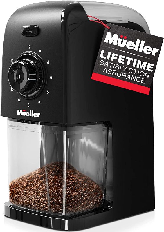 Photo 1 of Mueller SuperGrind Burr Coffee Grinder Electric with Removable Burr Grinder Part - Up to 12 Cups of Coffee, 17 Grind Settings with 5,8oz/164g Coffee Bean Hopper Capacity, Black
