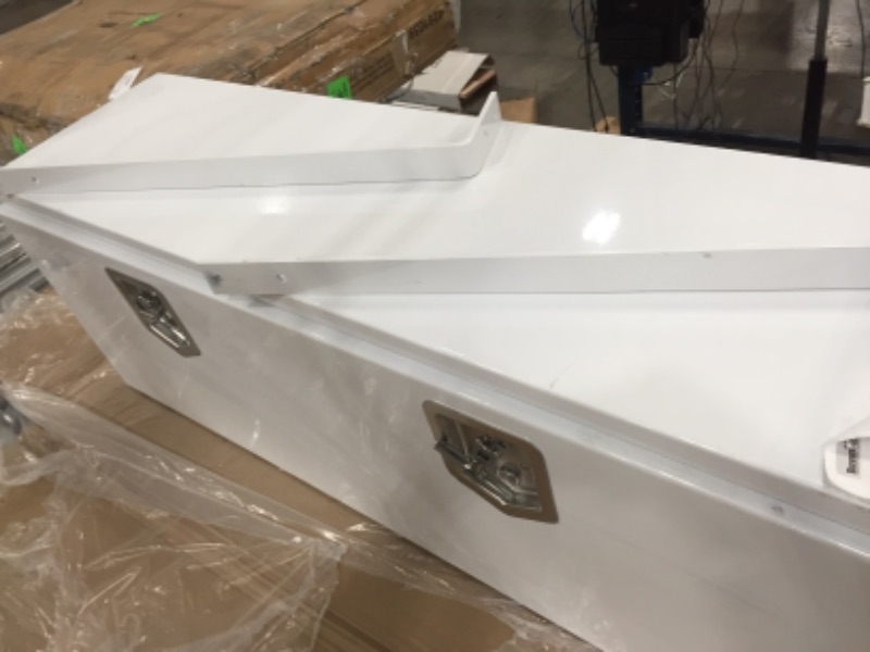 Photo 4 of **SIDES HAVE MINOR DENTS**
Buyers - 1753161-16X13X96 Inch White Smooth Aluminum Topsider Truck Box - 1EA
