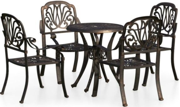 Photo 1 of **RIM OF TABLE TOP IS BROKEN, REFER TO PHOTO**
UPLAND Bistro Set 5 Piece Cast Aluminum Bronze Outdoor Balcony Garden Table