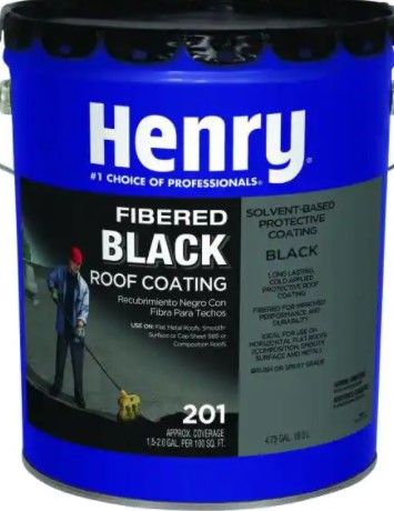 Photo 1 of (9 buckets of assorted roof coating)
201 4.75 Gal. Fibered Asphalt Roof Coating | Black Henry Solvent Roofing Durable