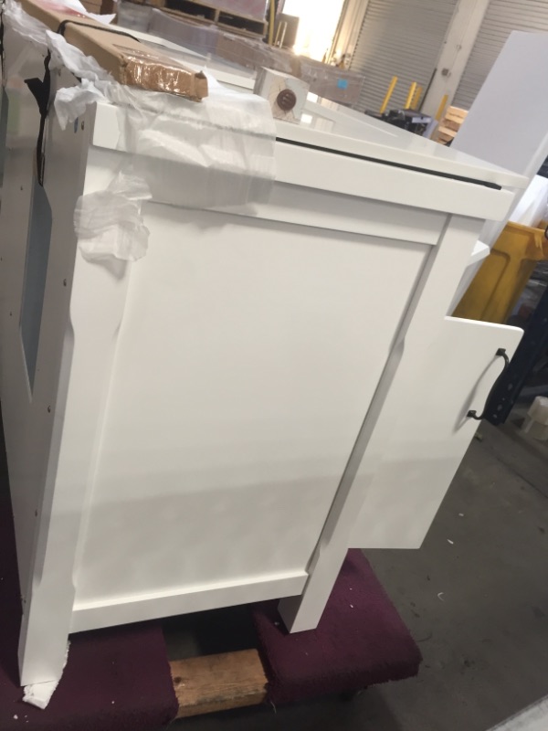 Photo 8 of **WOODEN PANEL ON BACK OF SINK HAS SMALL CRACK, REFER TO PHOTO**
COUNTER IS DETACHED ON SIDE , REFER TO PHOTO**
Home Decorators Collection
Bellington 60 in. W Bath Vanity in White with Engineered Stone Vanity Top in White with White Basins