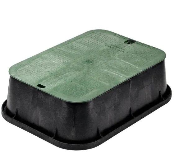 Photo 1 of 13 in. X 20 in. Jumbo Rectangular Standard Series Valve Box Extension and Cover, Black Extension, Green ICV Cover
