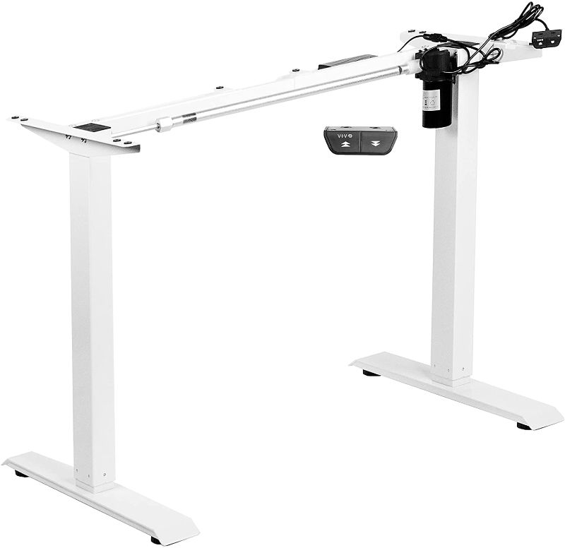 Photo 1 of **INCOMPLETE**
VIVO White Electric Stand Up Desk Frame Workstation, Single Motor Ergonomic Standing Height Adjustable Base with Simple Controller, DESK-V100EW
