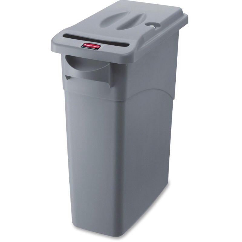 Photo 1 of  warped**Slim Jim Confidential Document Receptacle W/Lid, Rectangle, 15.875gal, Lt Gray
