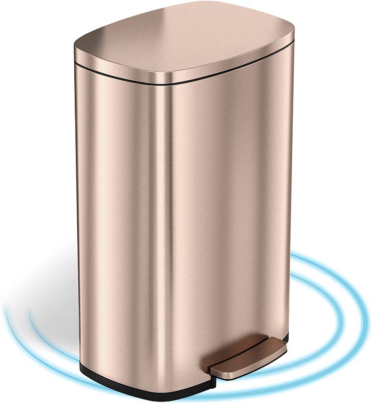 Photo 1 of  13.2 Gallon Kitchen Step Trash Can with Odor Filter, 50 Liter Rose Gold Stainless Steel Pedal Garbage Bin Silent and Gentle Lid Open and Close, 13 Gal

