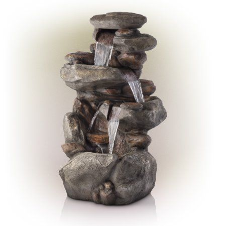 Photo 1 of Alpine Corporation 40" Tall Outdoor 4-Tier Rock Water Fountain with LED Lights