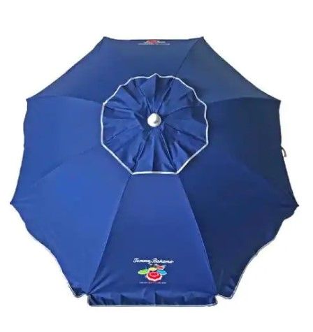 Photo 1 of 6 ft. Steel Tilt and Sand Anchored Beach Umbrella in Navy Blue
