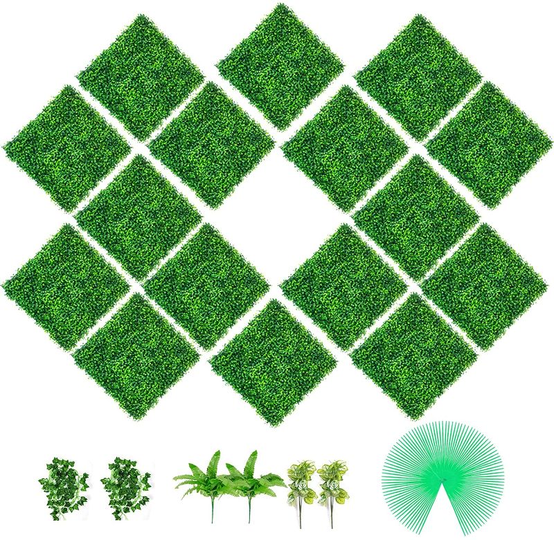 Photo 1 of ***SEE COMMENTS*** VEVOR 16 PCS 20"x20" Boxwood Hedge Panels PE Artificial Grass Backdrop Wall 1.6", Privacy Screen for Decoration of Outdoor, Indoor, Garden, Fence, and Backyard, Green