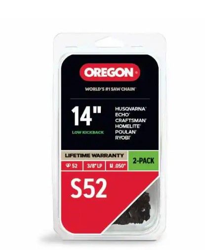 Photo 1 of 
Oregon
S52T 2-Pack Chainsaw Chain for 14 in. Bar Fits Echo, Craftsman, Poulan, Homelite, Makita Husqvarna and more