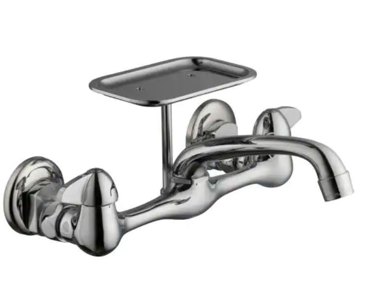 Photo 1 of 
Glacier Bay
2-Handle Wall-Mount Kitchen Faucet with Soap Dish in Chrome