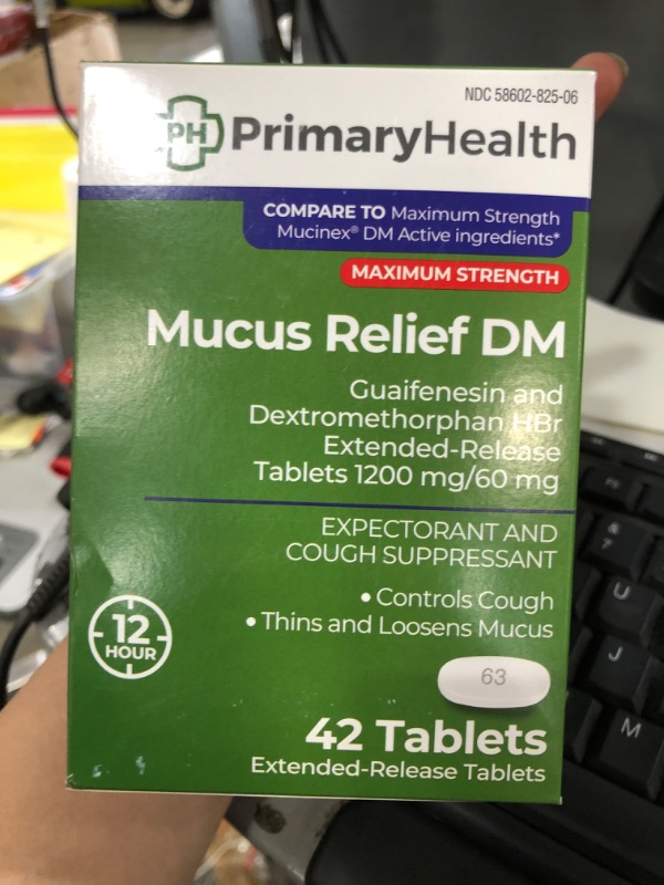 Photo 2 of SEALED**NOT REFUNDABLE**EXPIRES: 5/2022**Primary Health Mucus Relief DM Maximum Strength Dextromethorphan 60mg, Guaifenesin 1200mg, Extended-Release Tablets, 42Count
