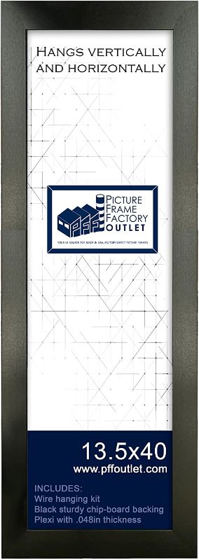 Photo 1 of (1) 13.5"x40" Picture Frame - 1.25" Flat Black Profile - Hanging Hardware and Plexiglass Included

