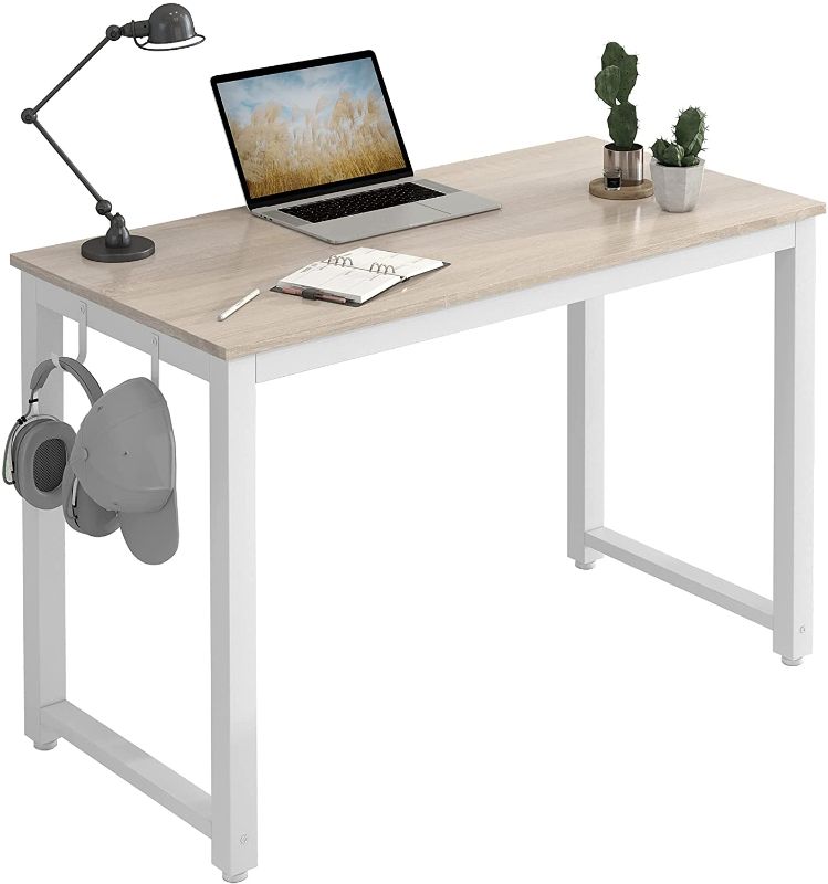 Photo 1 of JSB Small Computer Office Desk 39" with Freely Move Monitor Stand and 4 Hooks, Study Writing Table PC Home Office Desk - Natural & White
