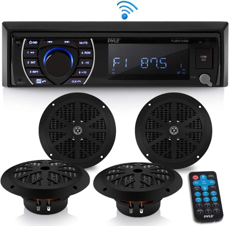 Photo 1 of Marine Head Unit Receiver Speaker Kit - in-Dash LCD Digital Stereo Built-in Bluetooth & Microphone w/AM FM Radio System 6.5’’ Waterproof Speakers & Durable Universal Marine Stereo Cover
