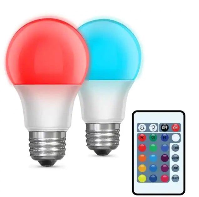 Photo 1 of 5-Watt Equivalent A19 Medium E26 Base Color Changing Party Bulb Party LED Light Bulb with Remote (4-Pack)