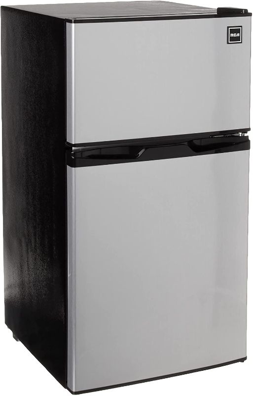 Photo 1 of ***DAMAGED***
RCA RFR836 3.2 Cu Ft 2 Door Fridge and Freezer, Stainless Steel