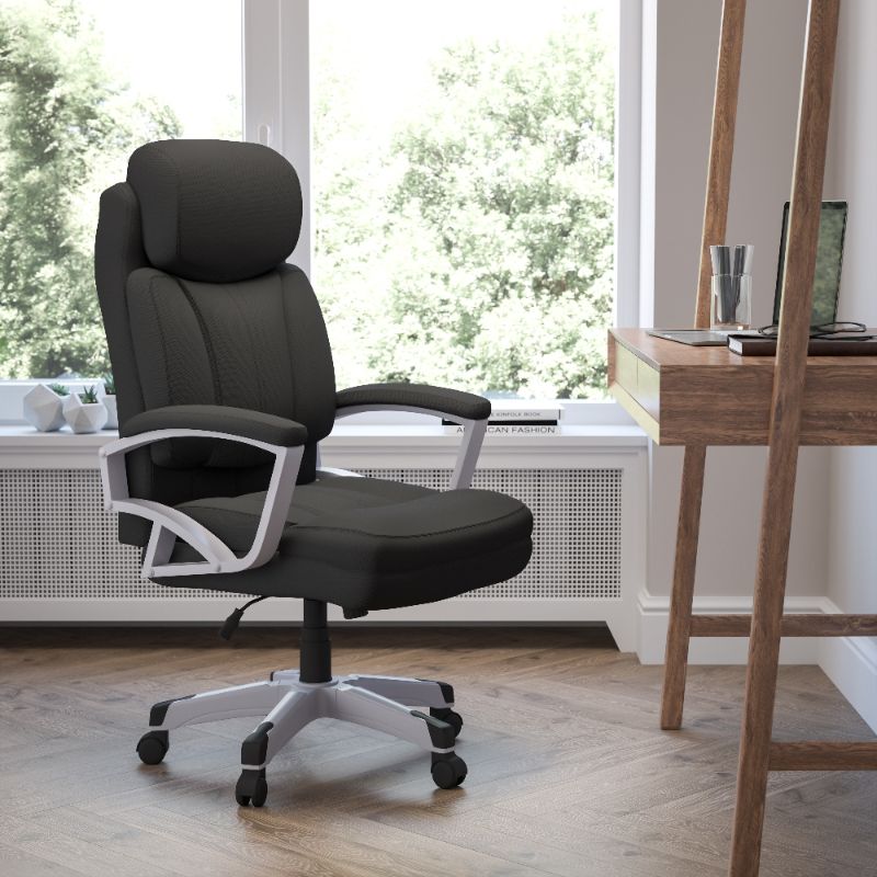 Photo 1 of HERCULES Series Big & Tall 500 lb. Rated Black Fabric Executive Swivel Ergonomic Office Chair with Arms
