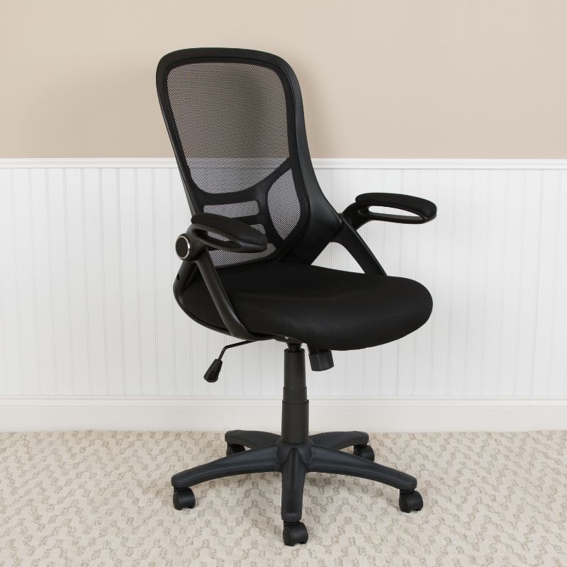 Photo 1 of ***HARDWARE LOOSE IN BOX*** Flash Furniture High Back Black Mesh Ergonomic Swivel Office Chair with Black Frame and Flip-up Arms
