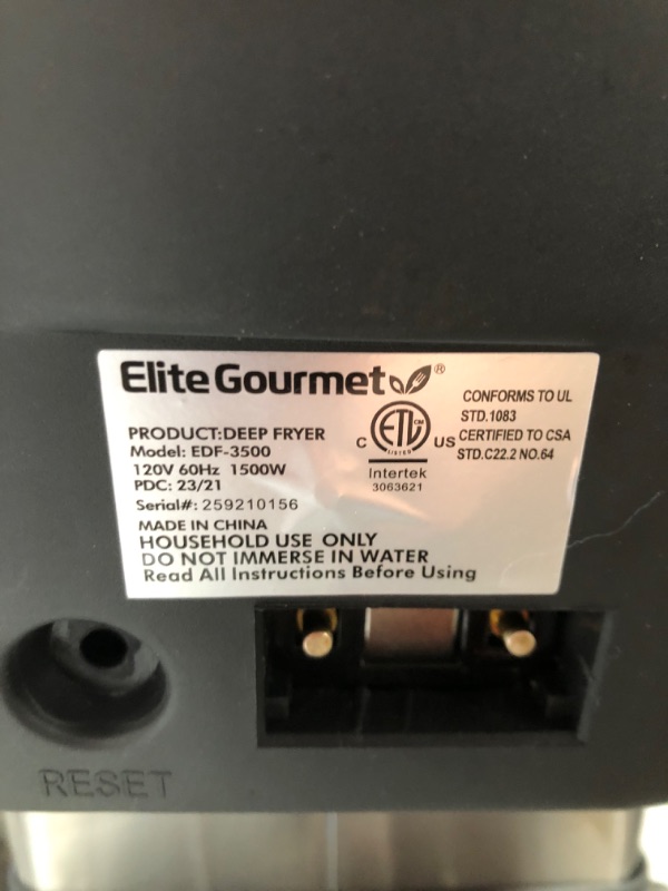 Photo 3 of ***UNABLE TO TEST, USED, DIRTY*** Elite Gourmet 3.5-qt Immersion Deep Fryer with Timer & Temp Knob
