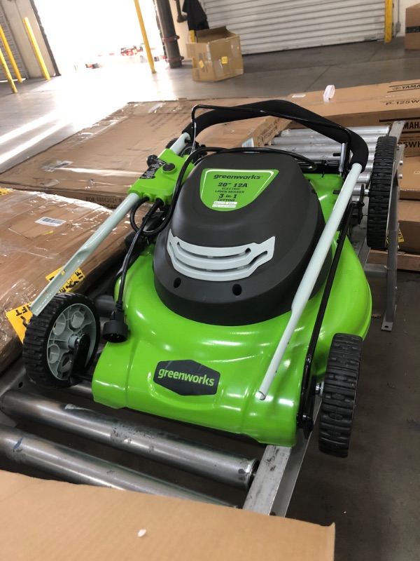 Photo 2 of ***HARDWARE LOOSE IN BOX** Greenworks 12 Amp 20-Inch 3-in-1Electric Corded Lawn Mower, 25022
